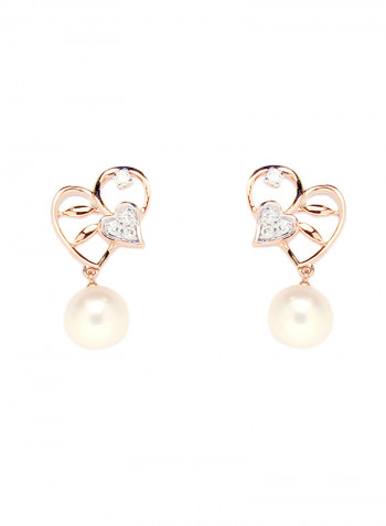 18K Gold Pearl Earring Set With Diamond