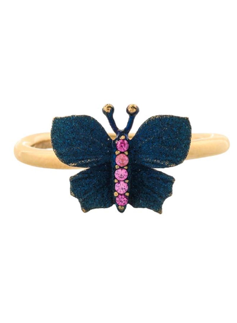 22K Pink Quartz And Electro Plating Butterfly Gold Ring