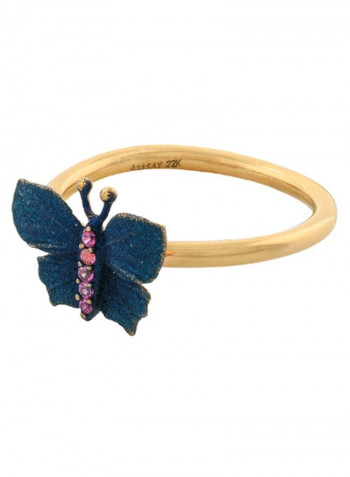 22K Pink Quartz And Electro Plating Butterfly Gold Ring