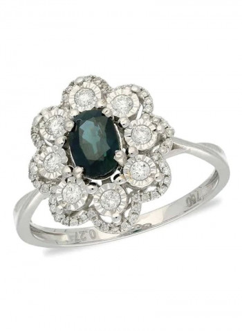 18 Karat White Gold 0.27Ct Diamond And 0.81Ct Sapphire Stone Studded Flower Designed Ring