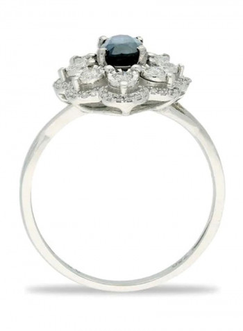18 Karat White Gold 0.27Ct Diamond And 0.81Ct Sapphire Stone Studded Flower Designed Ring