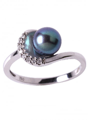 18K White Gold Freshwater Pearl With Diamond Ring