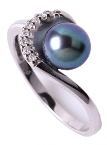 18K White Gold Freshwater Pearl With Diamond Ring