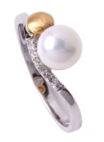 18K White Gold Freshwater Pearl With Diamond Ring