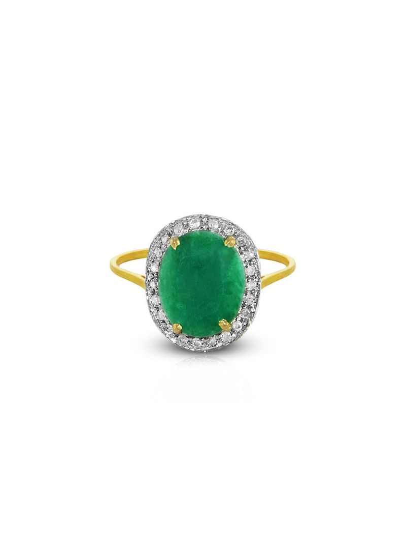 18K Gold 0.12ct Diamonds And 10mm Oval Emerald Ring