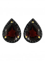 18 Karat Gold Diamond Studded Garnet Teardrop Earrings