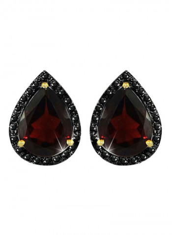 18 Karat Gold Diamond Studded Garnet Teardrop Earrings