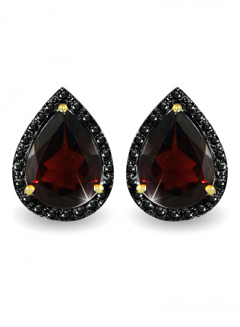 18 Karat Gold Diamond Studded Garnet Teardrop Earrings