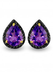 18 Karat Gold 0.24 ct Diamonds Amethyst Teardrop Earrings
