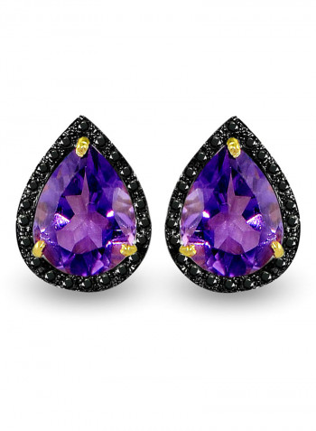 18 Karat Gold 0.24 ct Diamonds Amethyst Teardrop Earrings