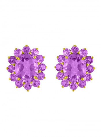 18 Karat Solid Gold Genuine Amethyst Earrings