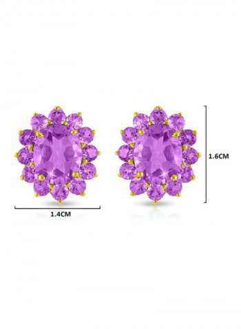 18 Karat Solid Gold Genuine Amethyst Earrings