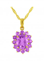 18 Karat Solid Gold Genuine Amethyst Pendant Necklace