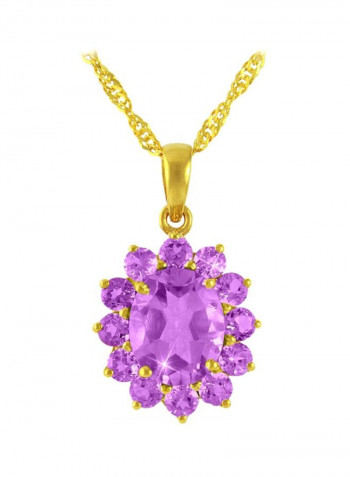 18 Karat Solid Gold Genuine Amethyst Pendant Necklace