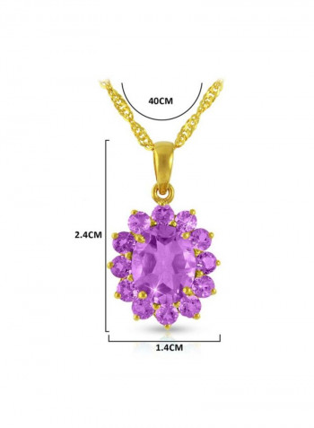 18 Karat Solid Gold Genuine Amethyst Pendant Necklace