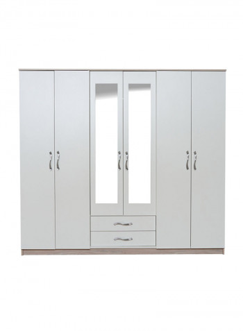 6-Door Wardrobe With 2-Drawer And 2-Mirror White