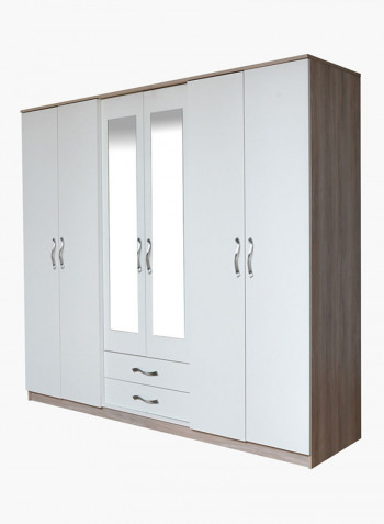 6-Door Wardrobe With 2-Drawer And 2-Mirror White