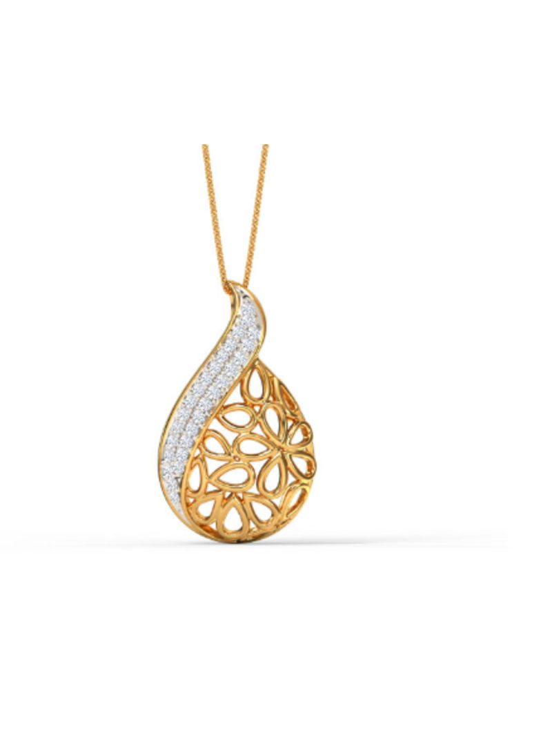 18 Karat Gold Pear Mesh Diamond Pendant Necklace