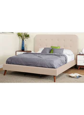 Mid Century Bed With Mattress Beige/White Queen