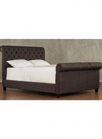 Oxford Rolled Top Tufted Sleigh Bed Frame With Mattress Brown/White Queen