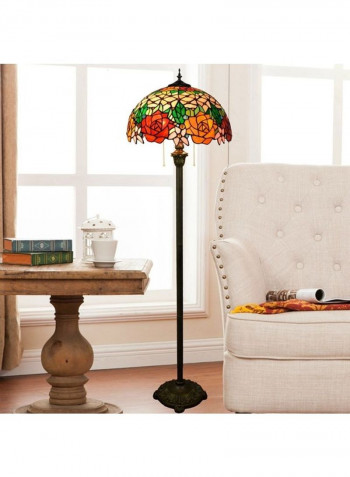 Rose Pattern Glass Lampshade Floor Lamp Multicolour