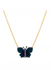 22K Pink Quartz And Electro Plating Gold Butterfly Necklace