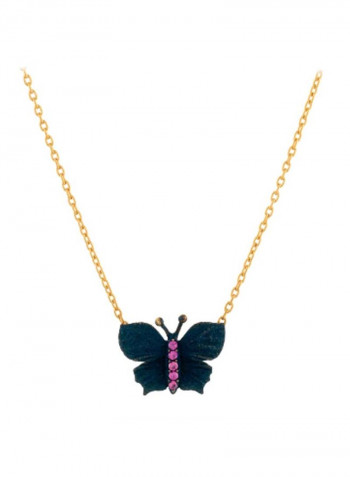 22K Pink Quartz And Electro Plating Gold Butterfly Necklace