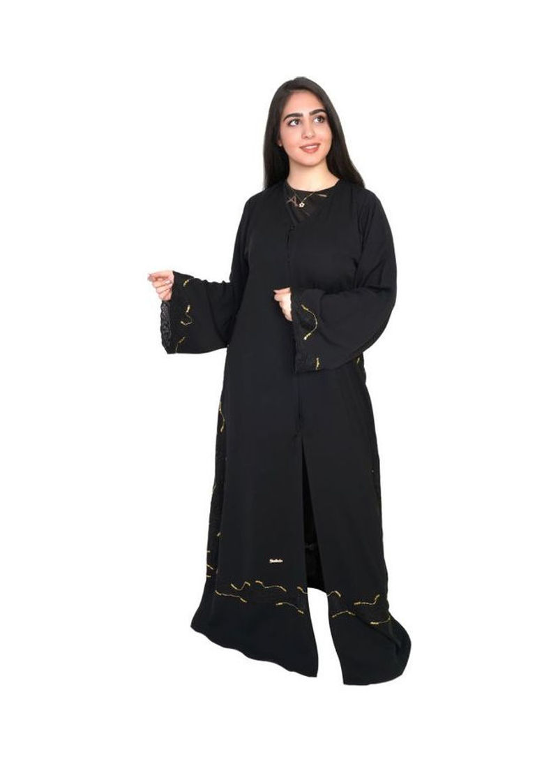 Crepe Fabric and Embroidery with Hand Work Abaya Black/Golden