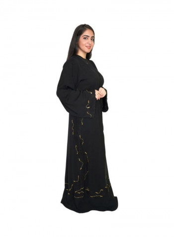 Crepe Fabric and Embroidery with Hand Work Abaya Black/Golden