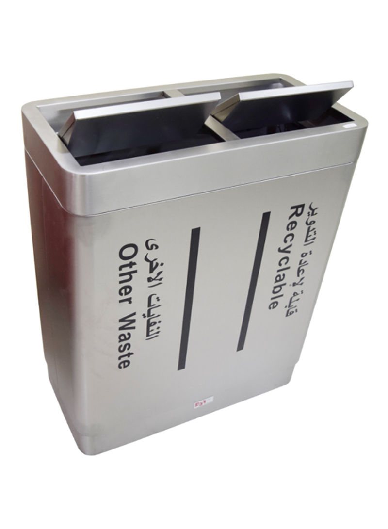Swing-top Stainless Steel Recycling Bin With Multiple Compartments Metallic Silver 120L