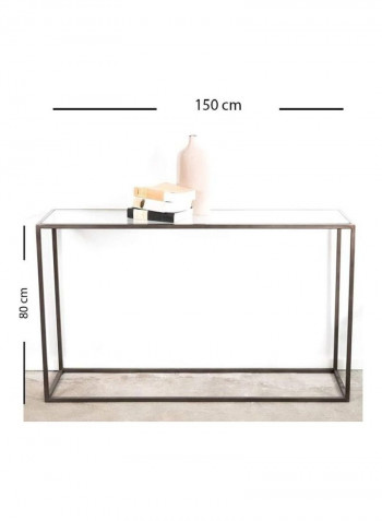 Glass Top and Metal Frame Console Table Brown/Clear