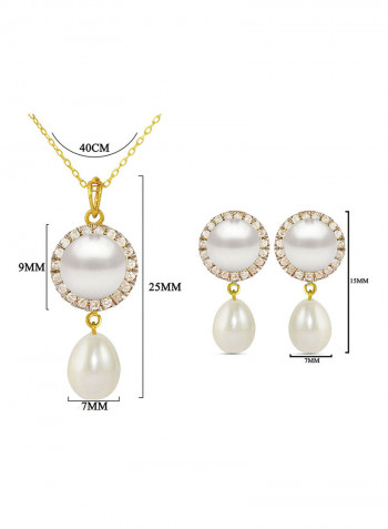 18 Karat Gold 0.30 ct Genuine Diamonds And Pearl 2 Piece Jewellery Set