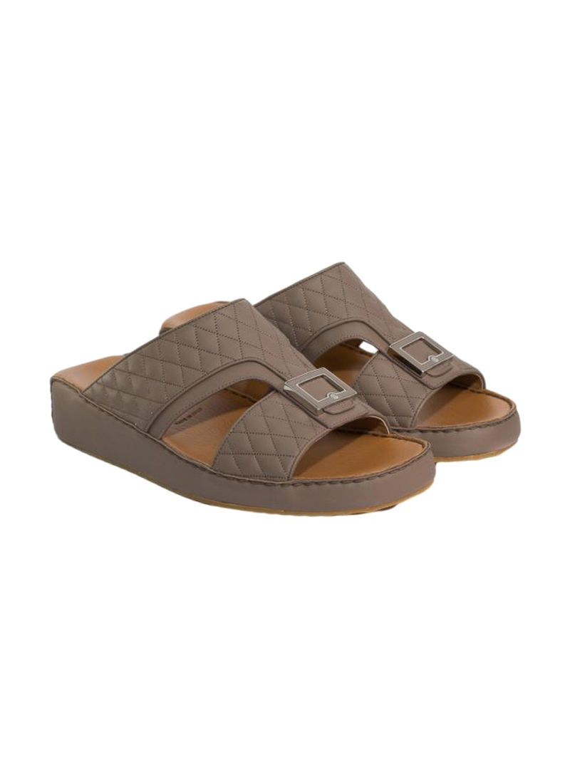 Leather Slip-On Arabic Sandals Brown/Silver