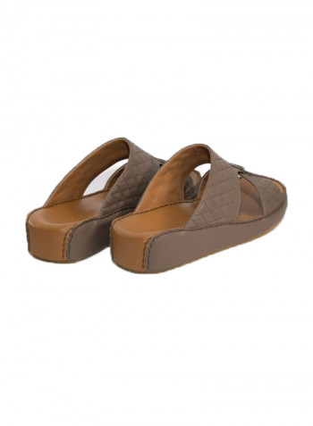 Leather Slip-On Arabic Sandals Brown/Silver