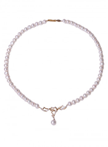 18K Gold Freshwater Pearl With Diamond Necklace