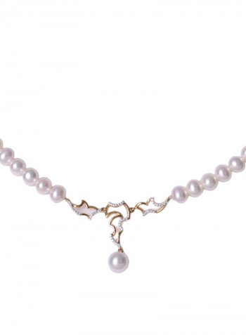18K Gold Freshwater Pearl With Diamond Necklace