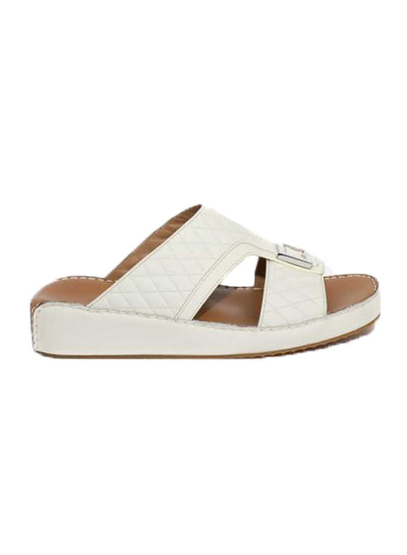 Leather Slip-On Arabic Sandals Off White/Silver