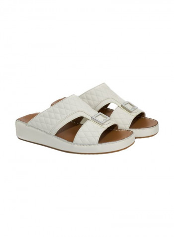 Leather Slip-On Arabic Sandals Off White/Silver