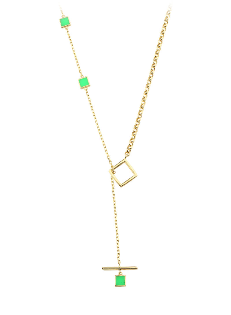 18K Green Quartz Gold Toggle Lock Pendant Necklace