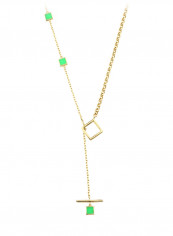 18K Green Quartz Gold Toggle Lock Pendant Necklace