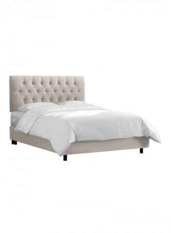 Velvet Tufted Bed With Mattress Light Grey/White Queen