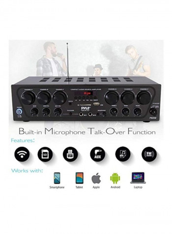 6-Channel Bluetooth Home Audio Amplifier PTA62BT Black