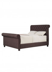 Oxford Rolled Top Tufted Sleigh Bed Frame Without Mattress Brown 180 x 200centimeter
