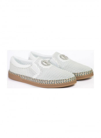 Leather Slip-On Sneakers White/Beige/Grey