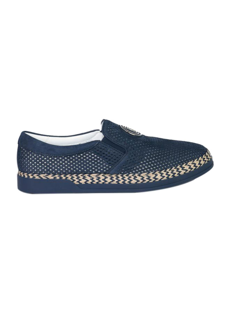 Leather Slip-On Sneakers Blue/Beige