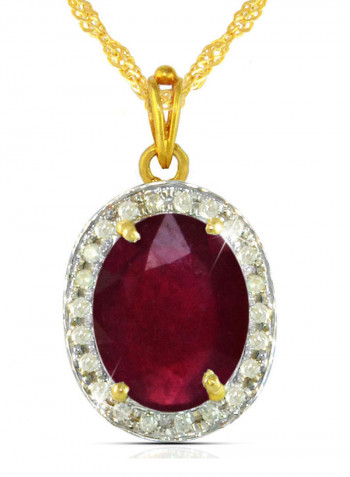 18 Karat Gold 0.12 Carat Diamond And Oval Cut Ruby Pendant Necklace