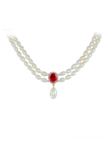 18 Karat Gold Diamonds Oval Ruby And Pearl Necklace