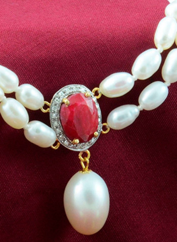 18 Karat Gold Diamonds Oval Ruby And Pearl Necklace