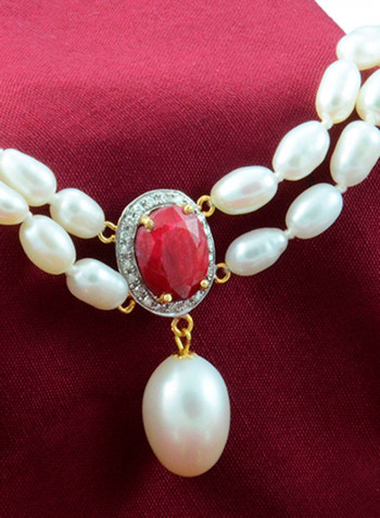 18 Karat Gold Diamonds Oval Ruby And Pearl Necklace