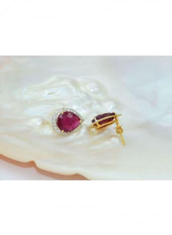 18 Karat Gold Ruby And Diamond Studded Drop Earrings